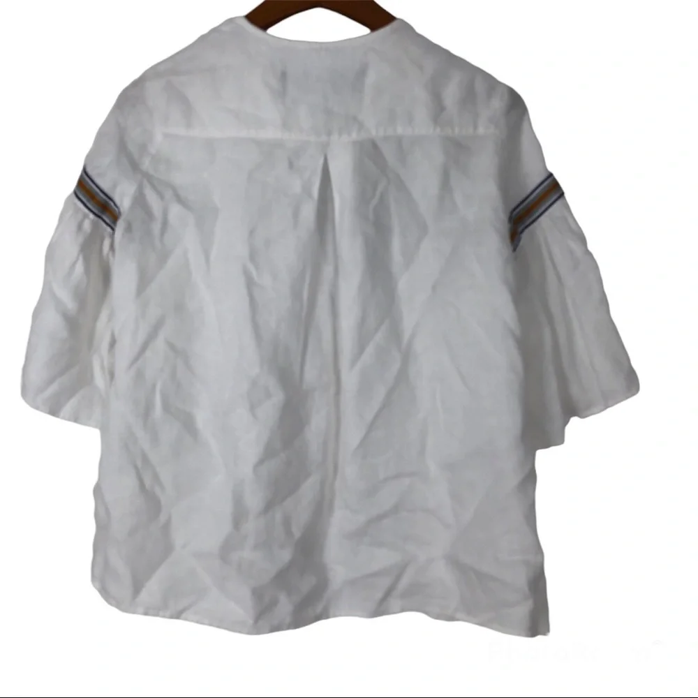 Zara linen ruffle peplum layers Boho Blouse 3/4 sleeves Hidden Buttons up SZ XS - Picture 2 of 9